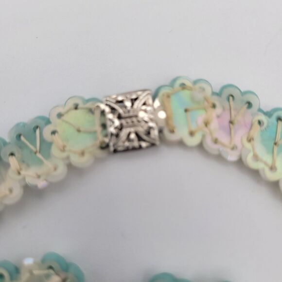 Vintage 1950s Aqua Sequin Necklace & Earrings Set - Picture 9 of 15